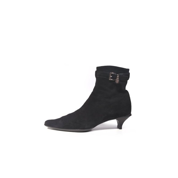 PRADA Boots Size 37 | Size 7 Black Suede Ankle Boots Kitten Heels - Picture 1 of 9